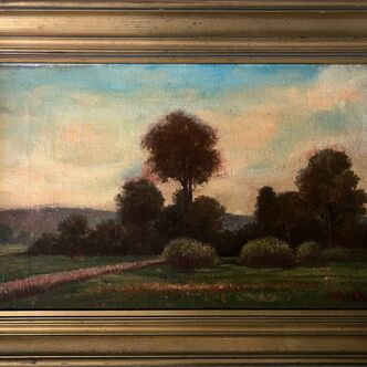 Tableau HST "Twilight Countryside" signed (?) + frame