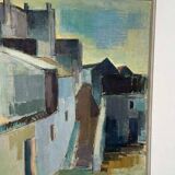 Original Swedish mid-century oil on canvas – “City” by Gustaf Höglund – vintage & framed – 80 × 70 cm