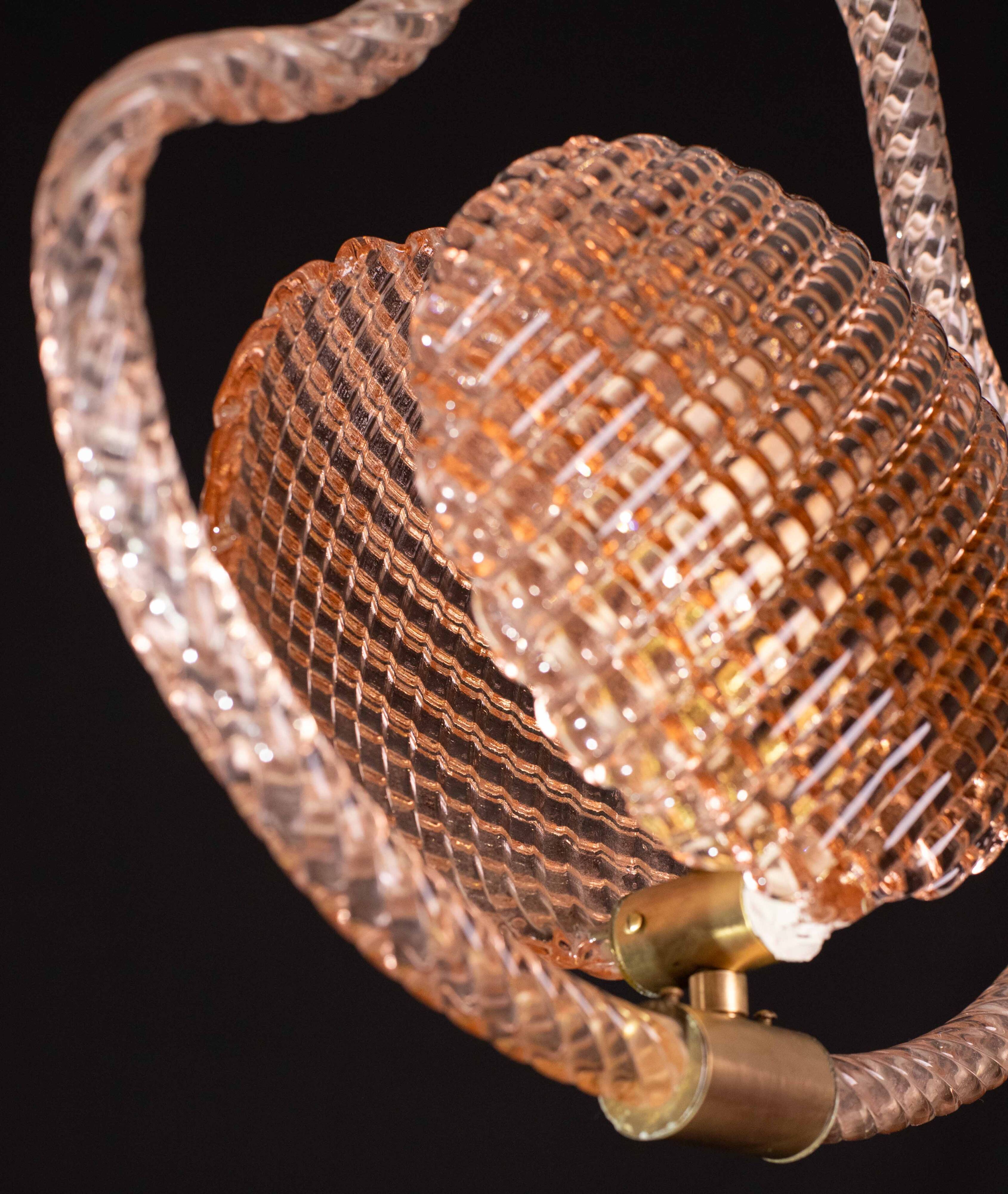 Lustre en verre de Murano rose coquillage du milieu du siècle par Barovier e Toso, années 1950