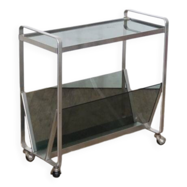 Table d'appoint en alu et verre 1970
