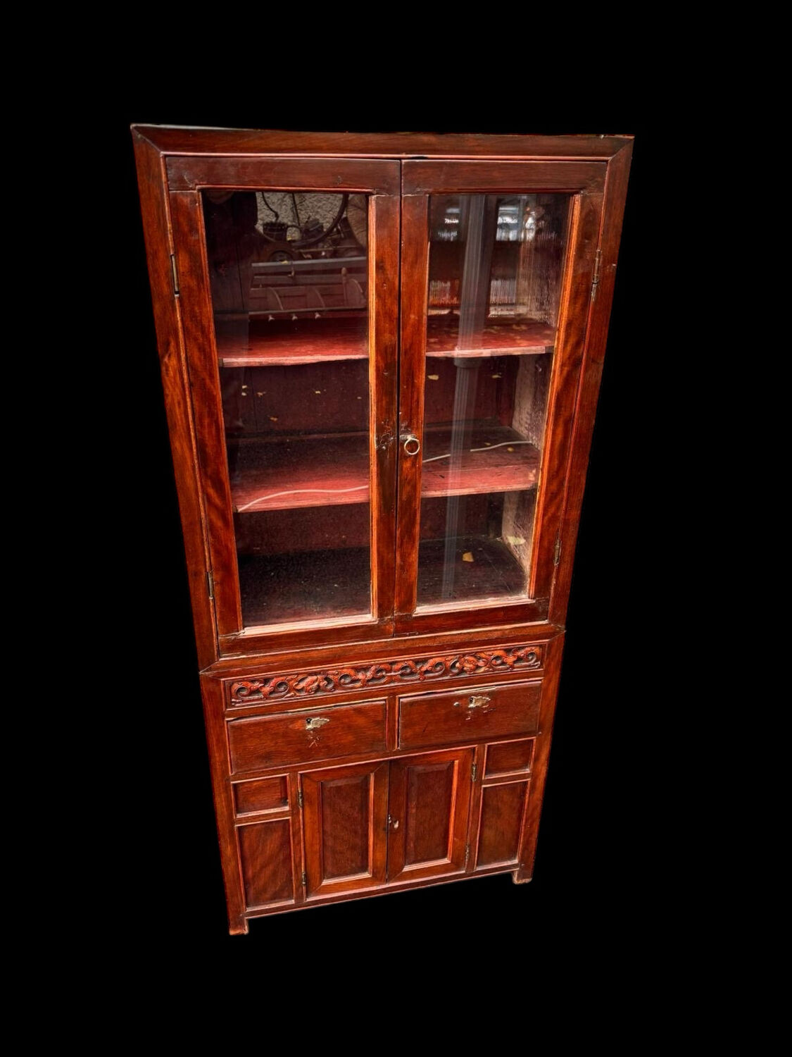 Attractive two-part Indochinese display cabinet. Mid-20th century