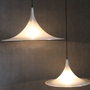 1970s Pair of Guzzini "Trumpet" Pendant Lamps by Meblo , Italy