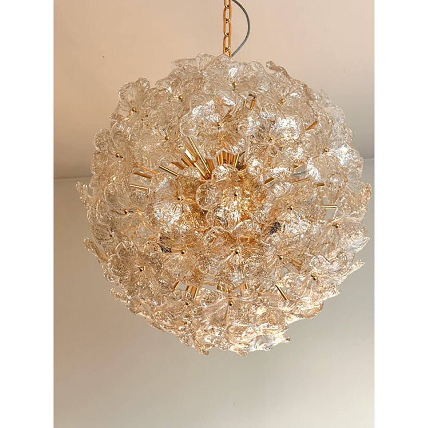 Transparent and Gold Lotus Glass Sputnik Chandelier