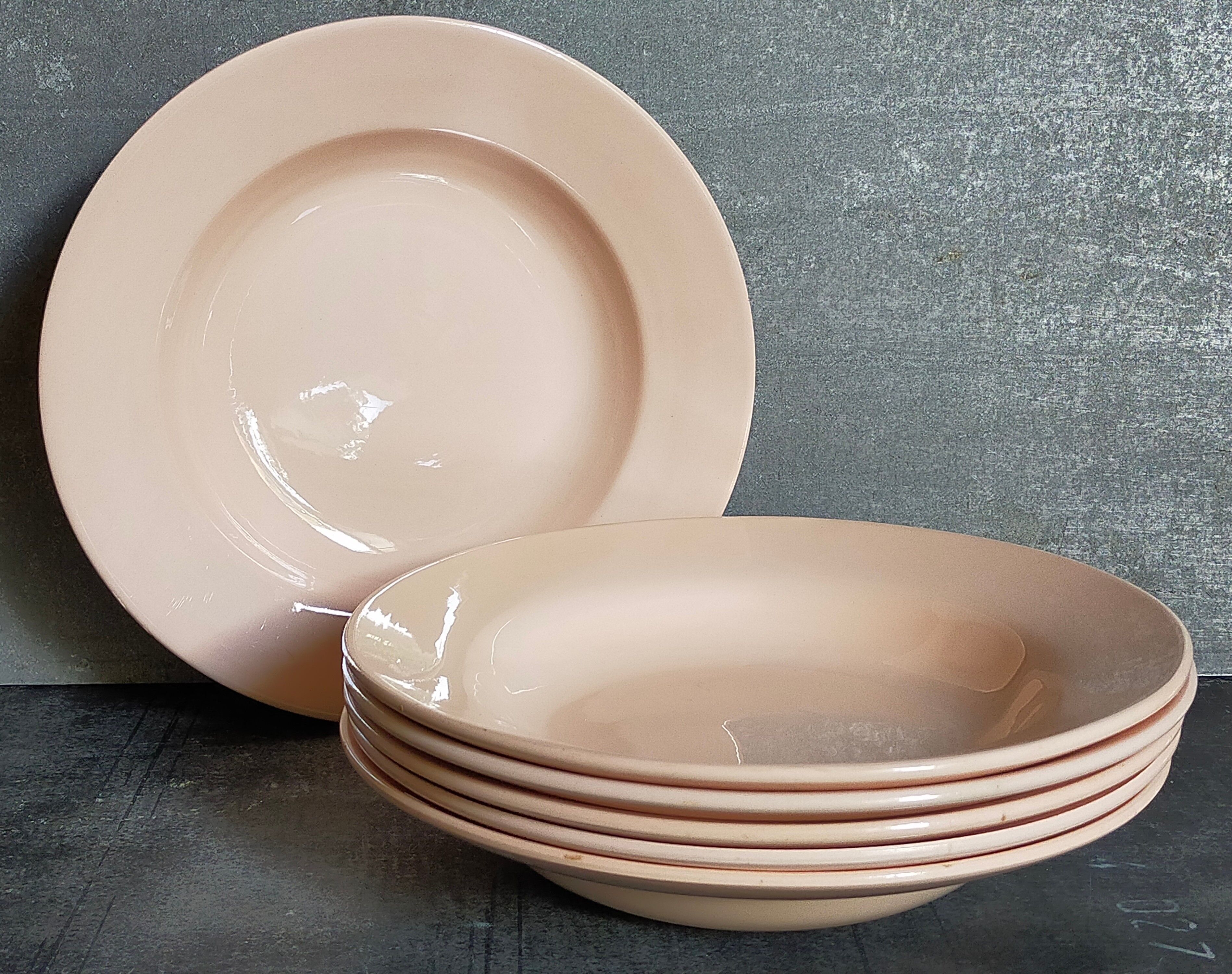 Six pastel earthenware plates from Digoin and Sarreguemines antiques