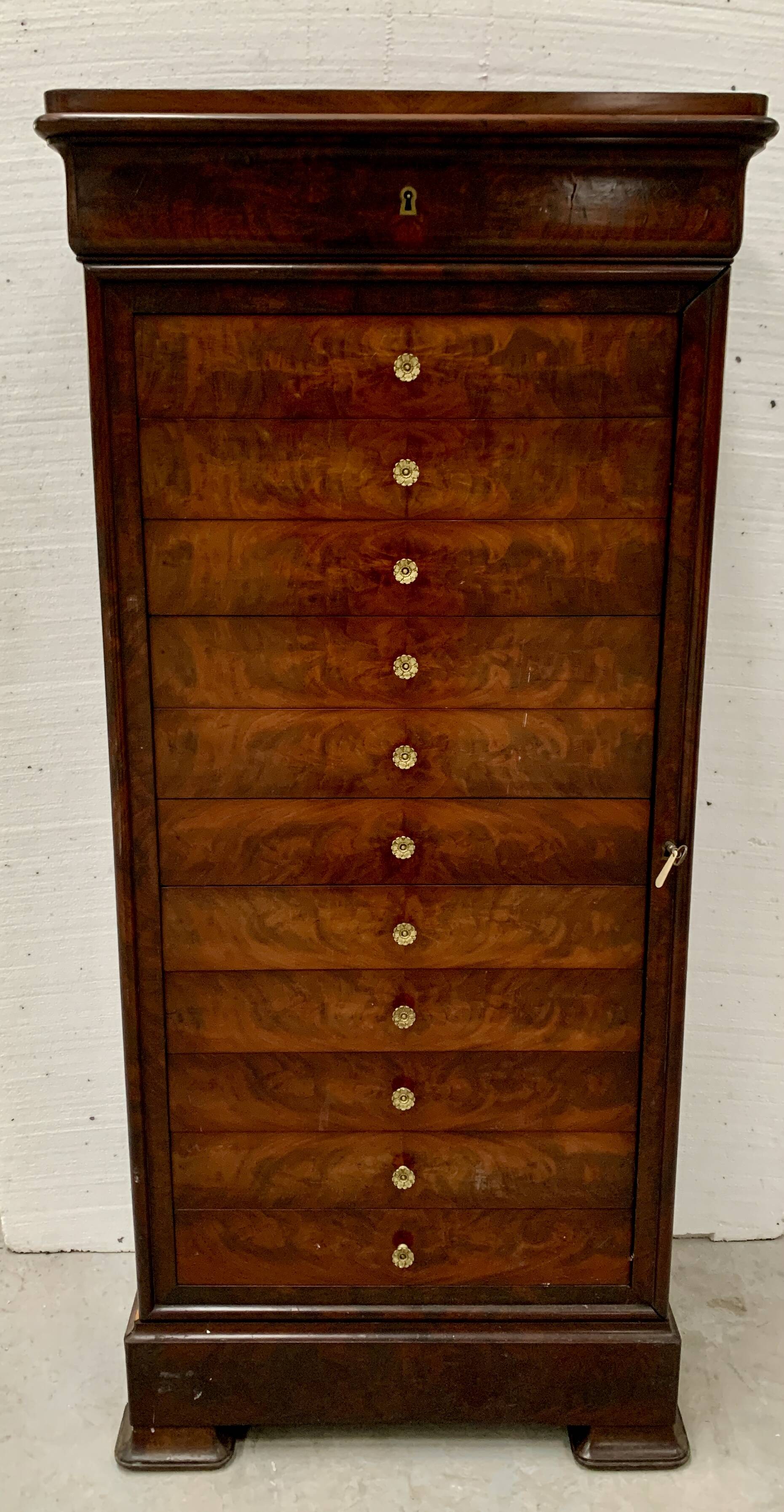 19th century mahogany and veneer cardboard or notary cabinet