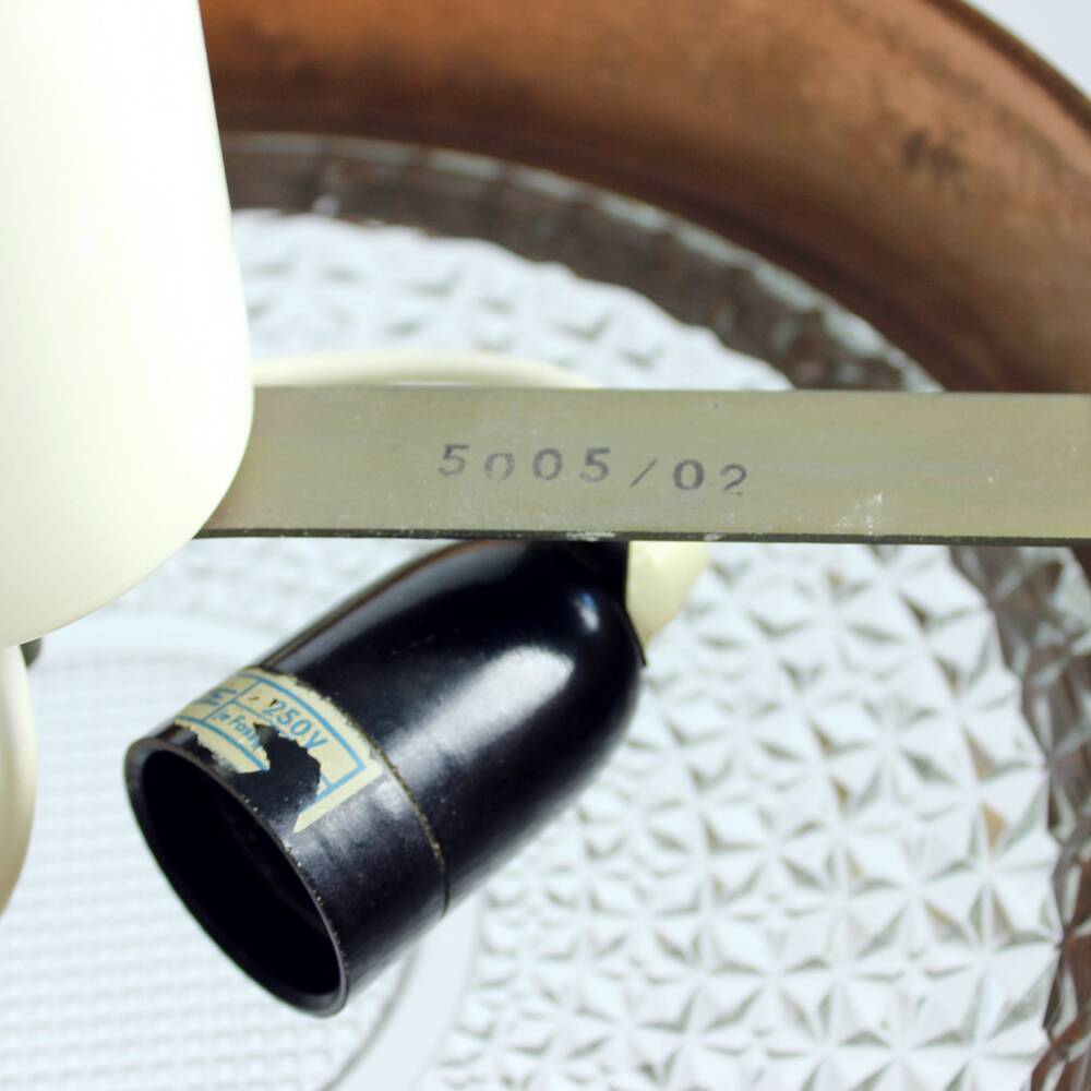 Copper And Bohemian Glass Ceiligh Lights, Czechoslovakia, 1970s