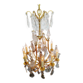 Lustre cage 12 lumières bronze et cristal