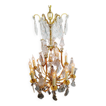 12-light bronze and crystal cage chandelier