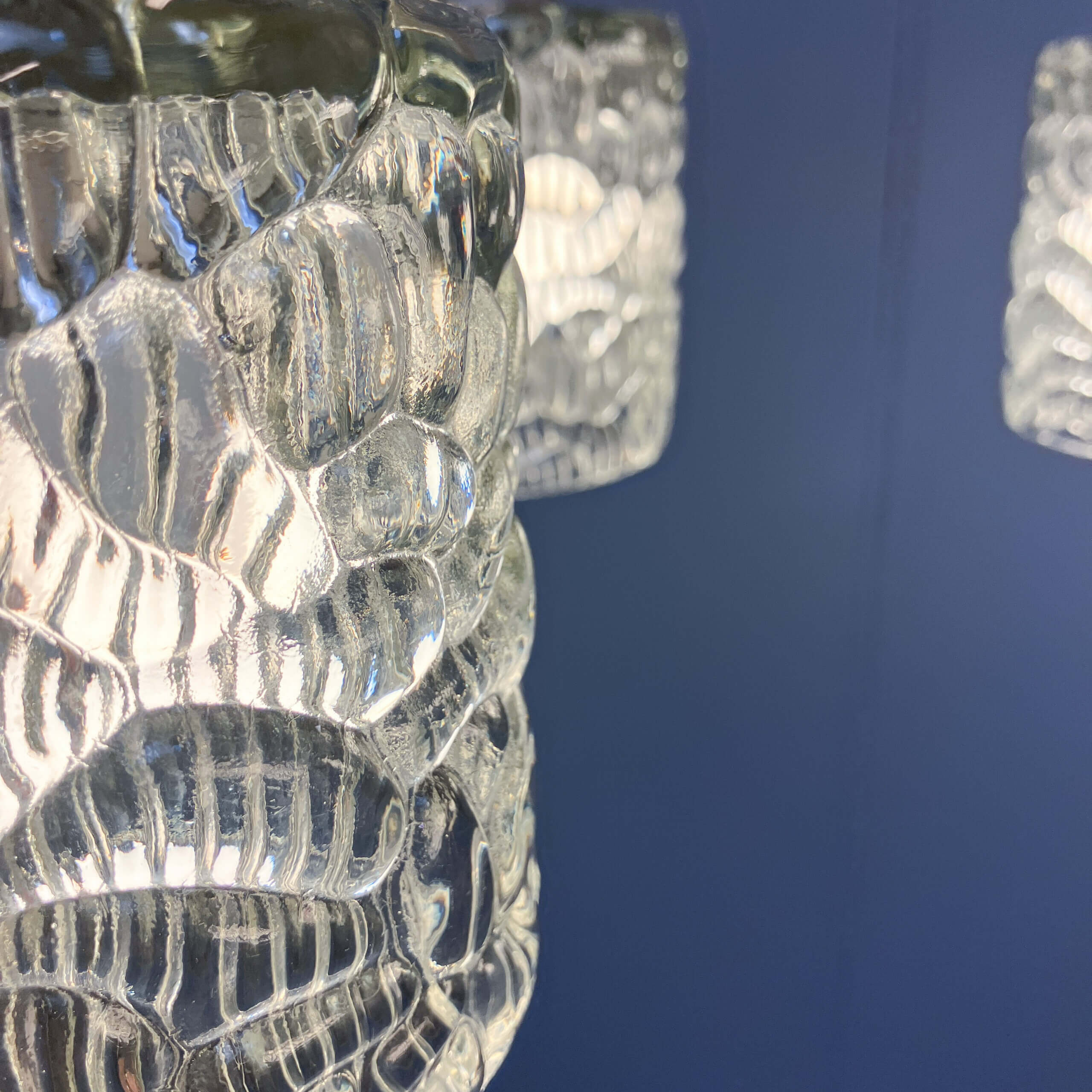 5-bulb cascade lamp, rosewood, chrome and textured glass shades, 1960s