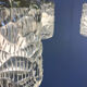 5-bulb cascade lamp, rosewood, chrome and textured glass shades, 1960s