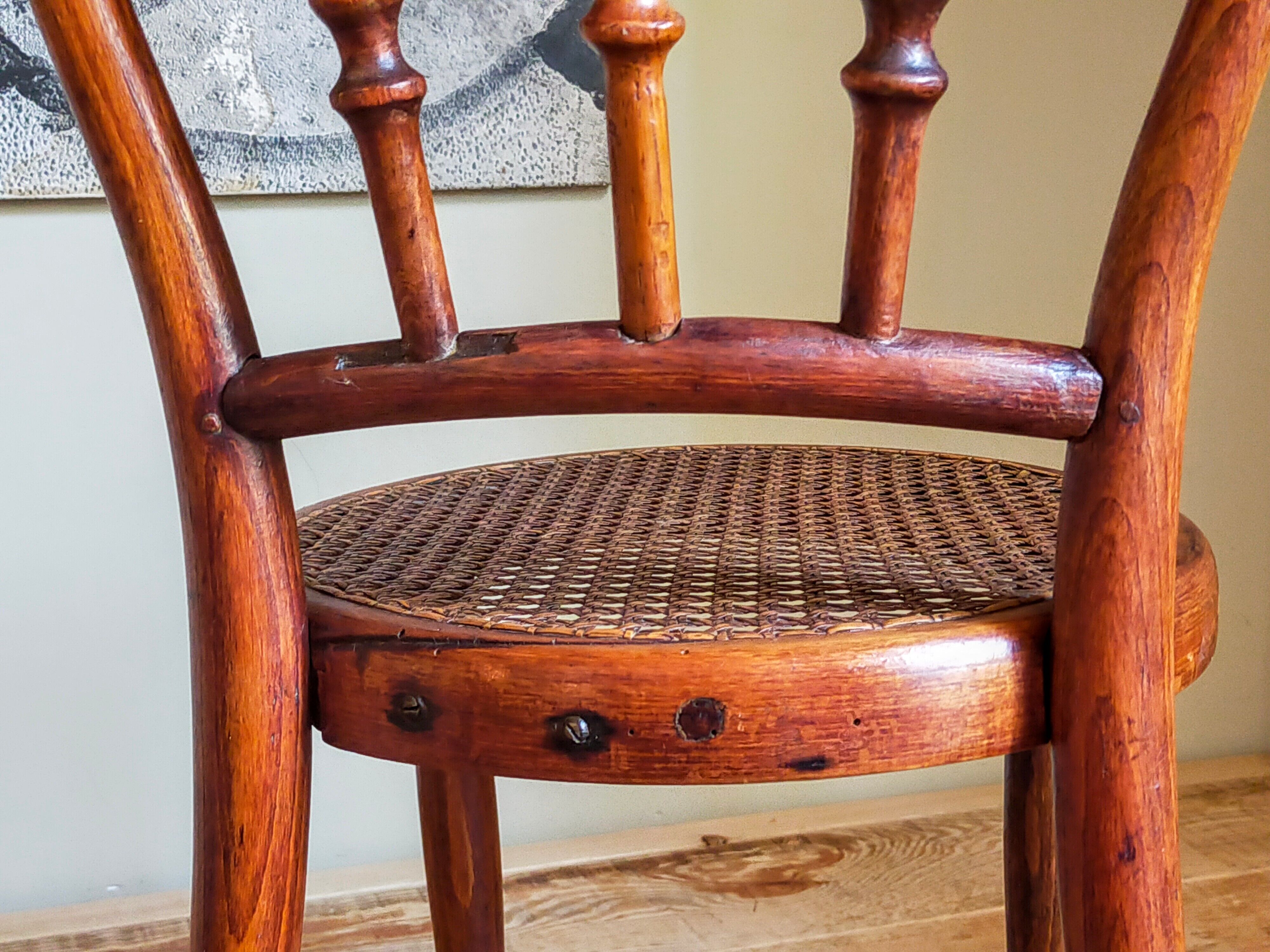 Children's chair in curved round wood old year