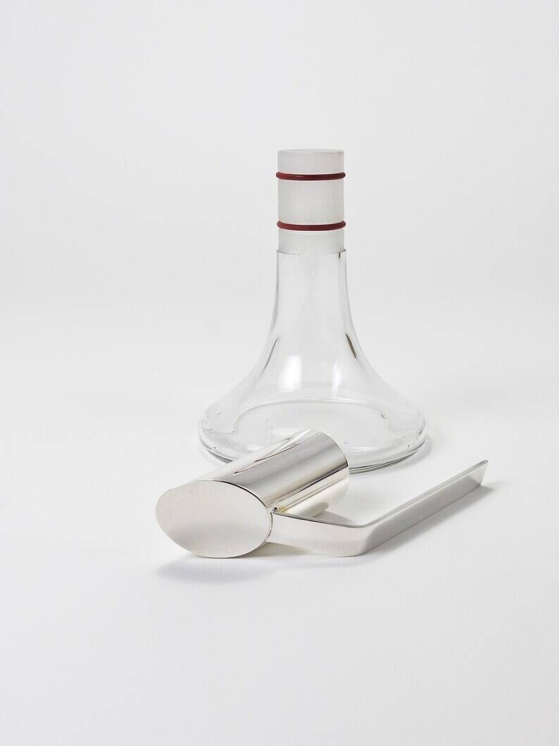 Riedel Mesa Elegant Silver & Crystal Carafe, Decanter, Pitcher, Italy, 1980s