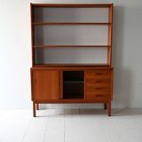Vintage Scandinavian teak bookshelf with retractable desk