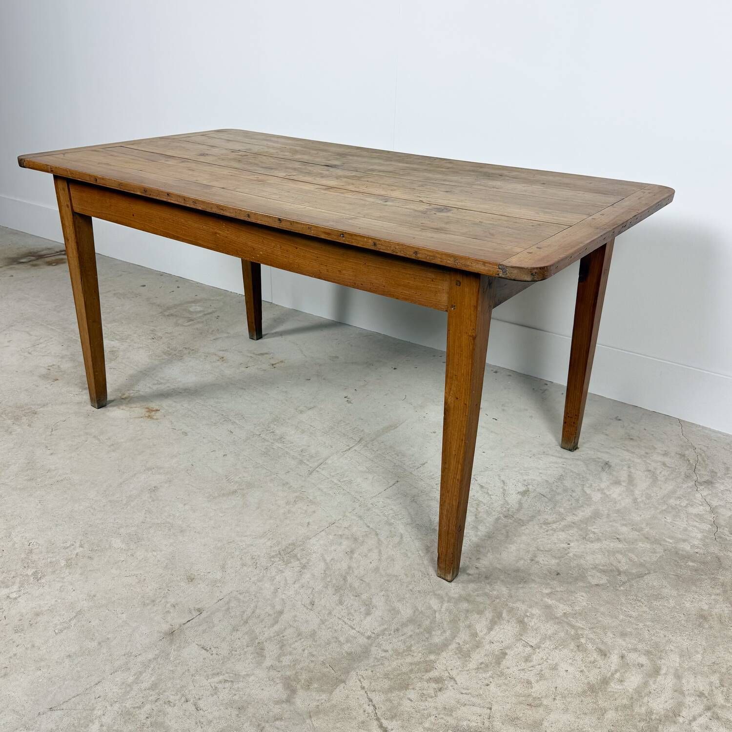 Antique French Cherrywood Farmhouse Dining Table with Drawer