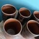 Handcrafted stoneware glass cups, signed, Fontgombault Abbey