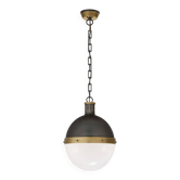 Grande suspension Hicks en bronze et boule de verre, États-Unis