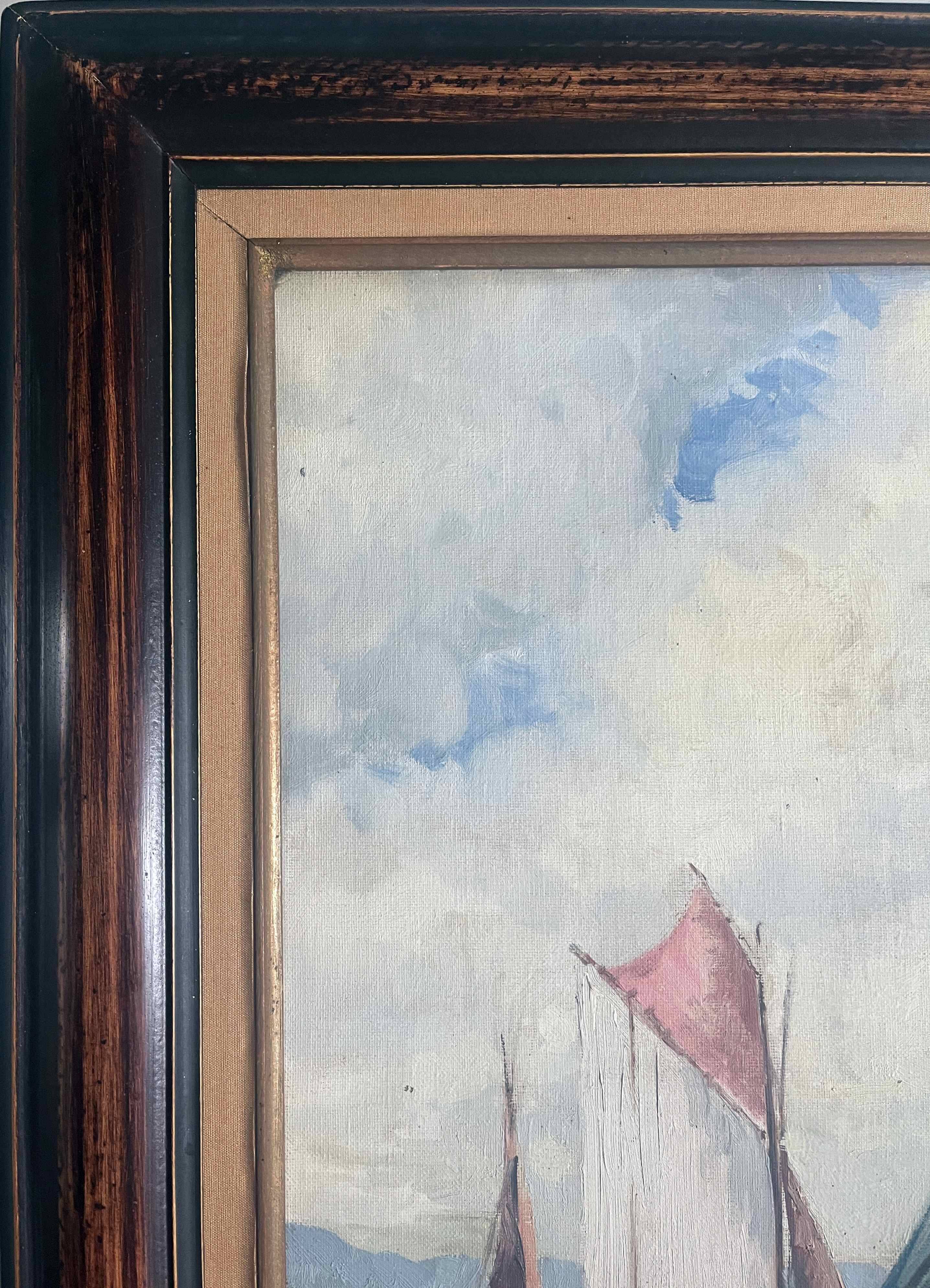 Painting by Henri Schaeffer (1900-1975) "Fishing boat" + frame