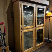 Robust vintage wooden display cabinet / wardrobe