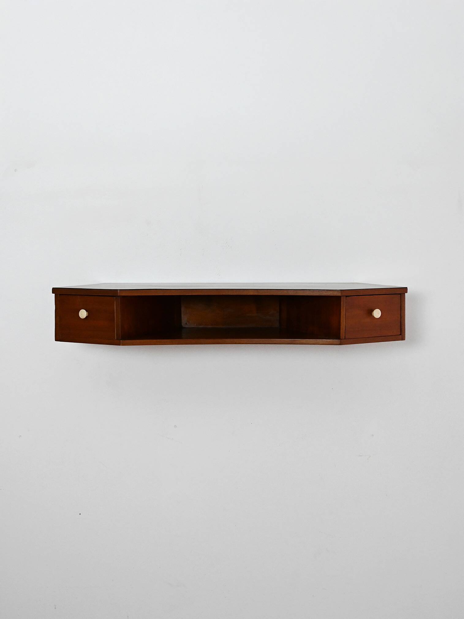 Table de chevet murale scandinave en acajou avec boutons en bakélite