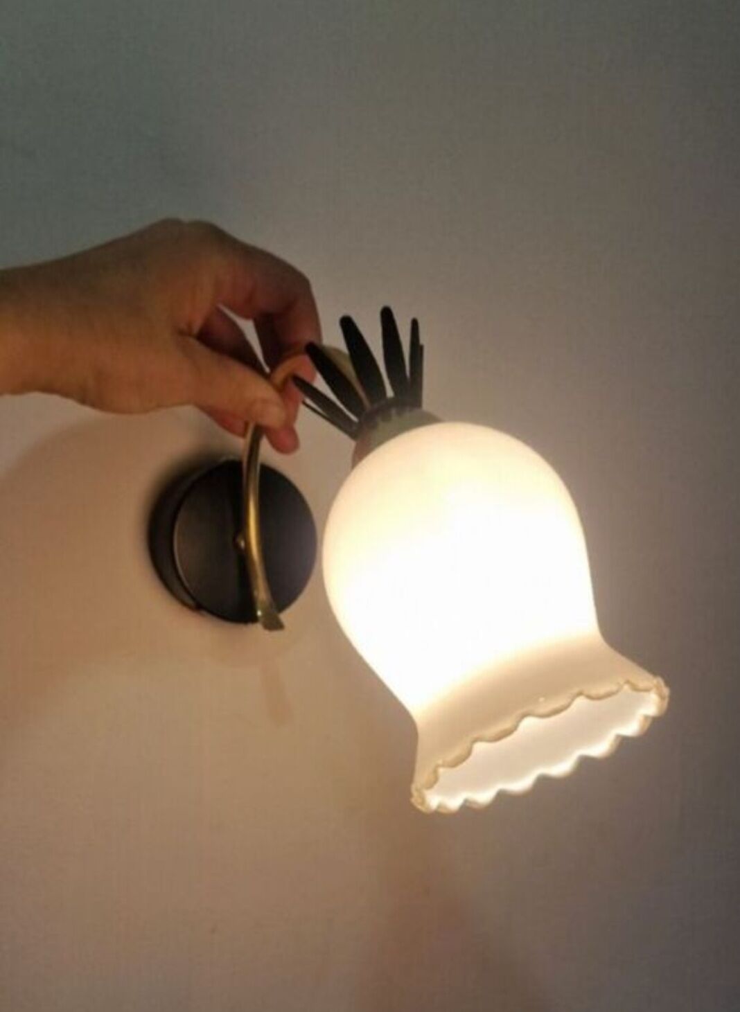 Duo of opaline brass wall lamps black or white finish of your choice