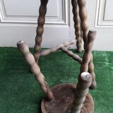 2 rustic 2-degree wooden tripod stools (pair)