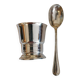 Egg cup and spoon in silver metal