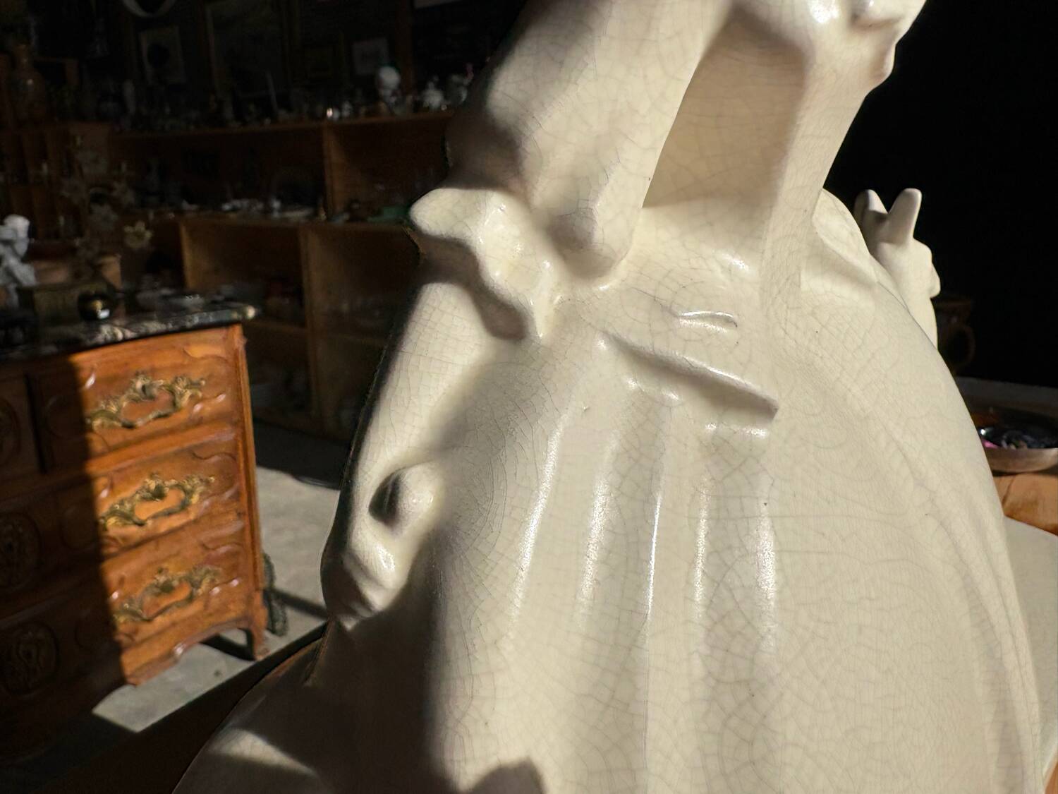 Large Art Deco sculpture attributed to Lejan – Lady and Gazelle – earthenware