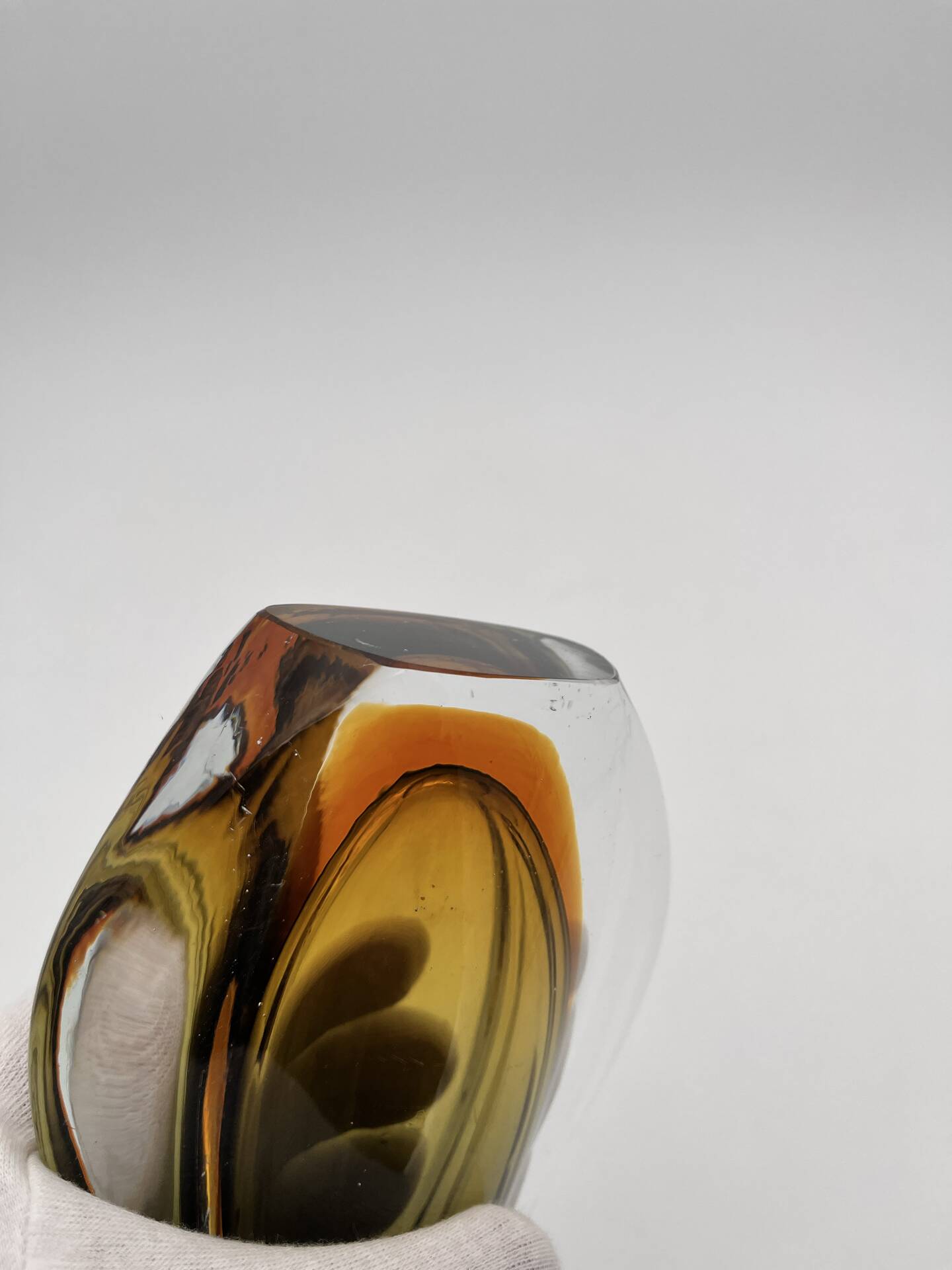 Sommerso Vase Flavio Poli Seguso Murano Green Amber Glass 1950