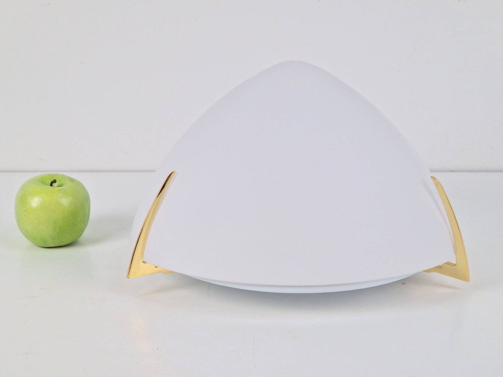 Regency Brass and White Glass Ceiling Lamp from Milan, Spain, 1970s