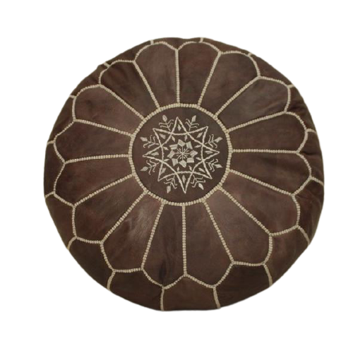 Moroccan pouf in dark brown leather