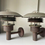 Pair of classic danish vintage MCM outdoor wall lamp in copper