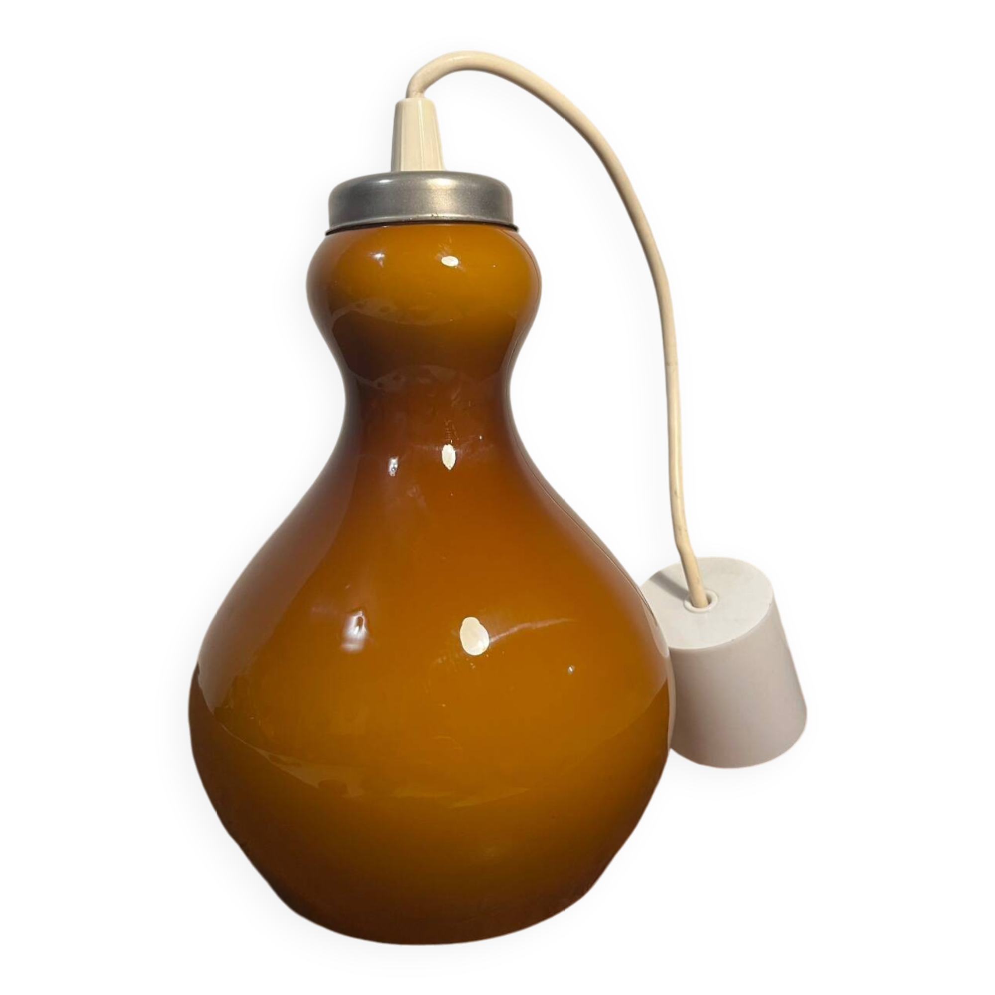 70s pear pendant light brown opaline
