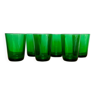 6 small green glasses