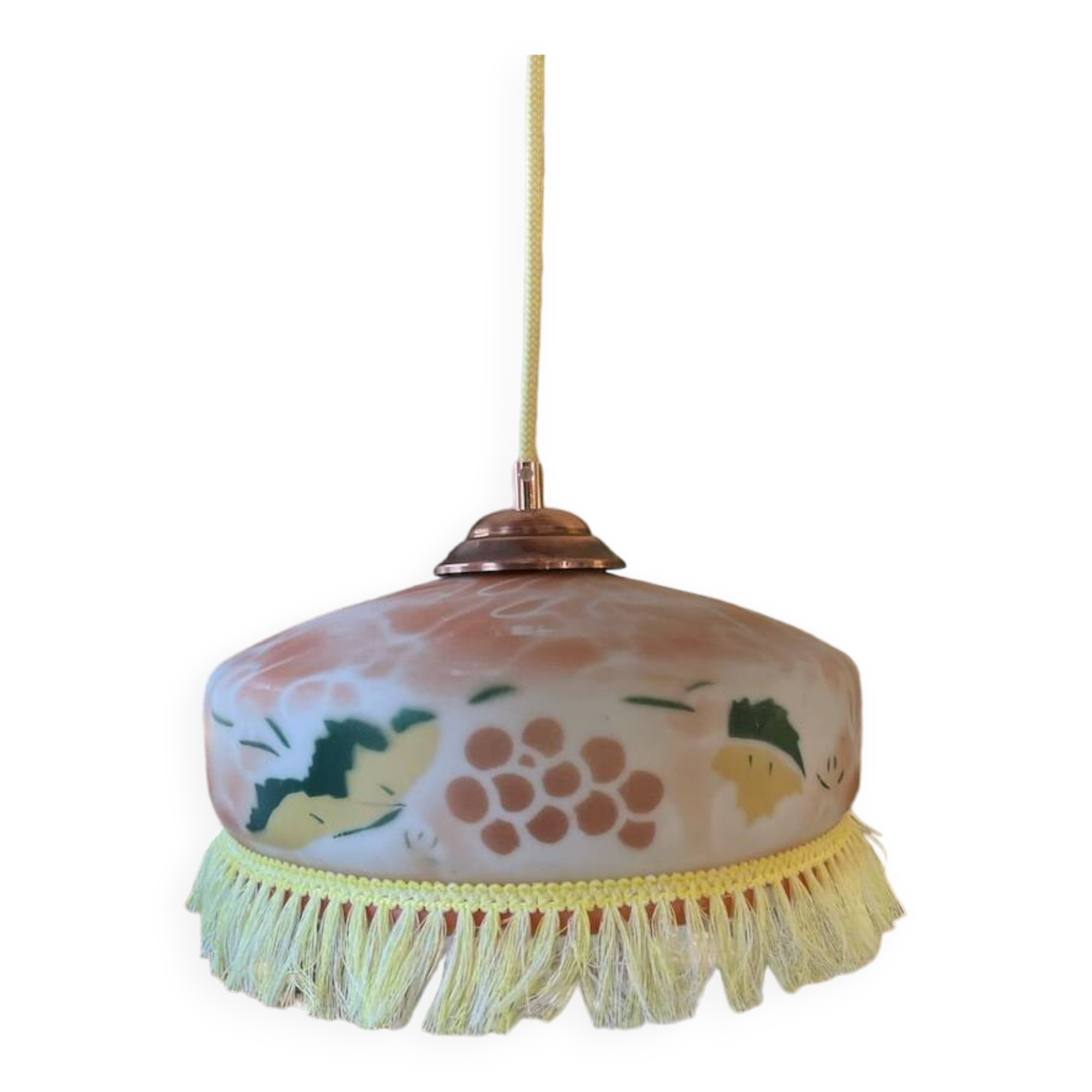 Matte Opaline Glass Pendant Light – Bohemian Vine & Fringe Decor