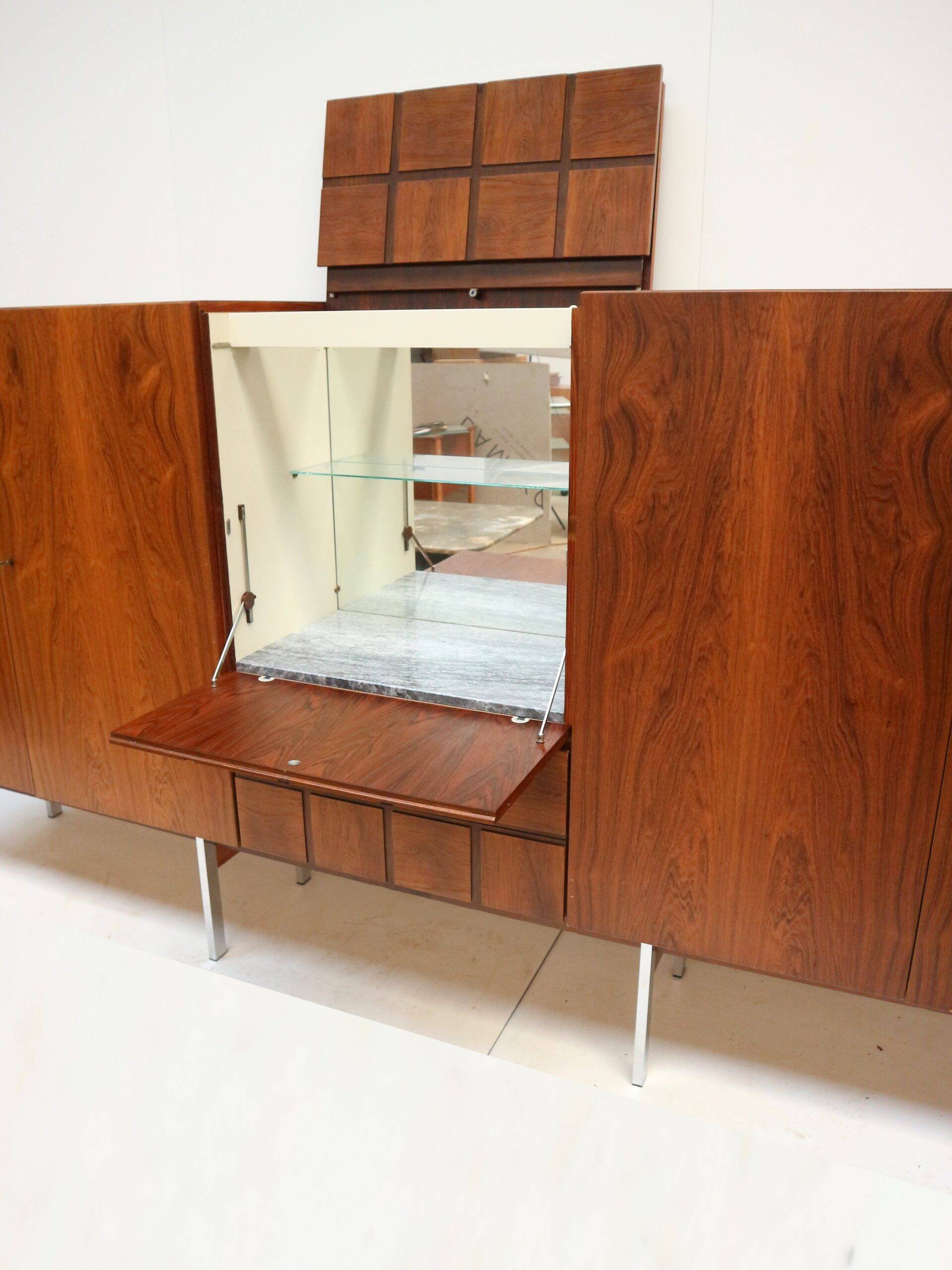 Unique vintage design sideboard made of rosewood with a bar section from the 1960s