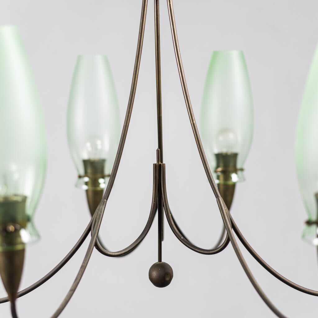 Vintage 1950s modern antique 6-light brass chandelier