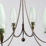 Vintage 1950s modern antique 6-light brass chandelier