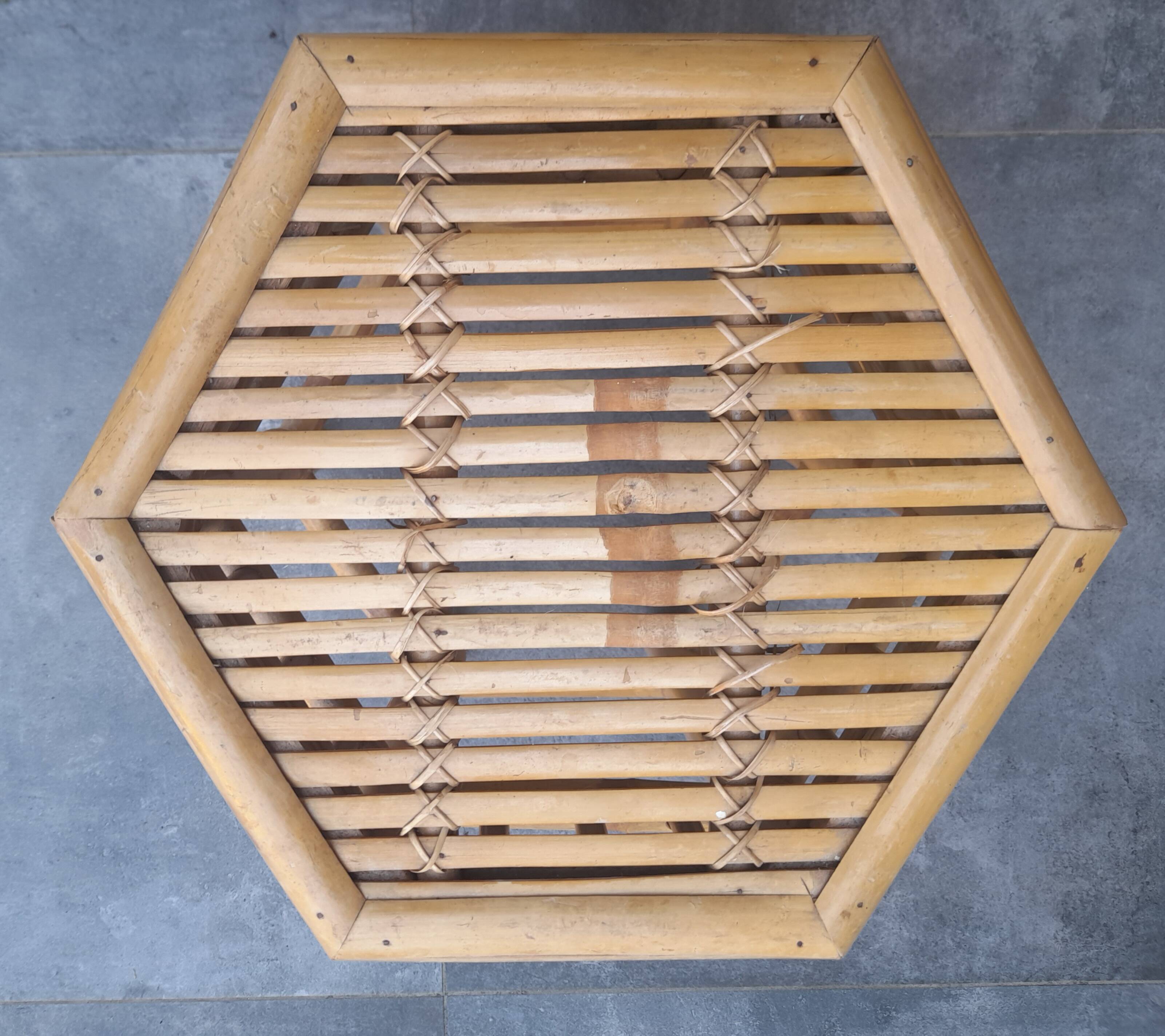 Ensemble de 3 tables gigognes vintage en bambou 70's