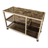 70s glass TV cabinet shelf console