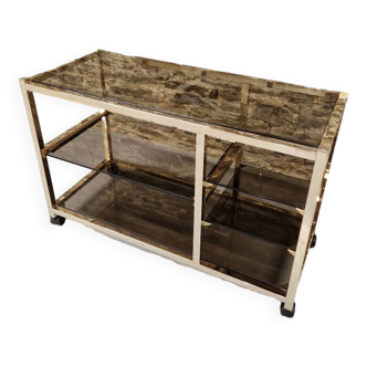 70s glass TV cabinet shelf console