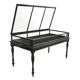 Glazed presentation table with dark wood