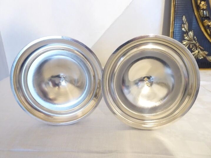 Pair of silver metal candle holders