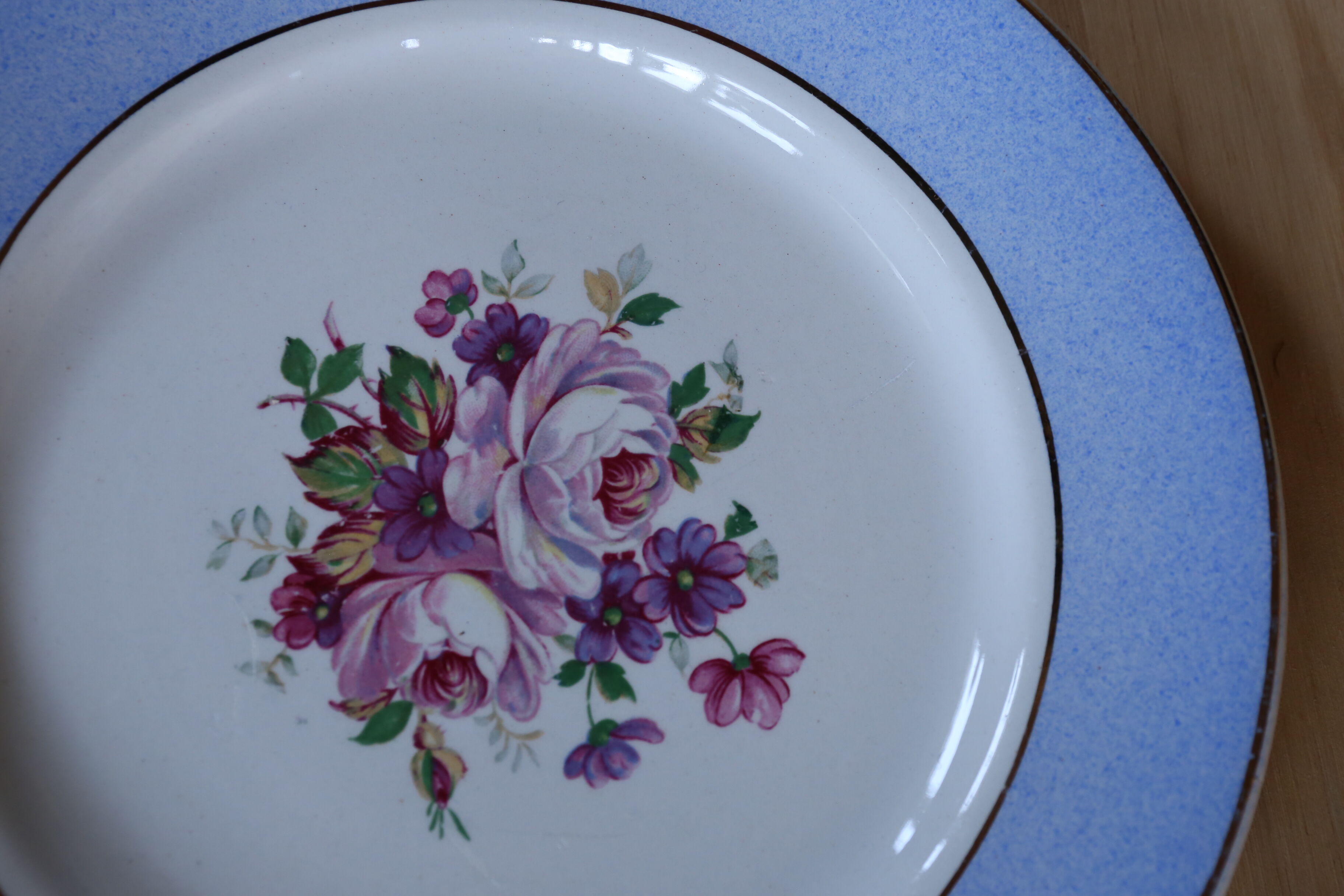 6 plates Badonviller blue ledge and floral pattern