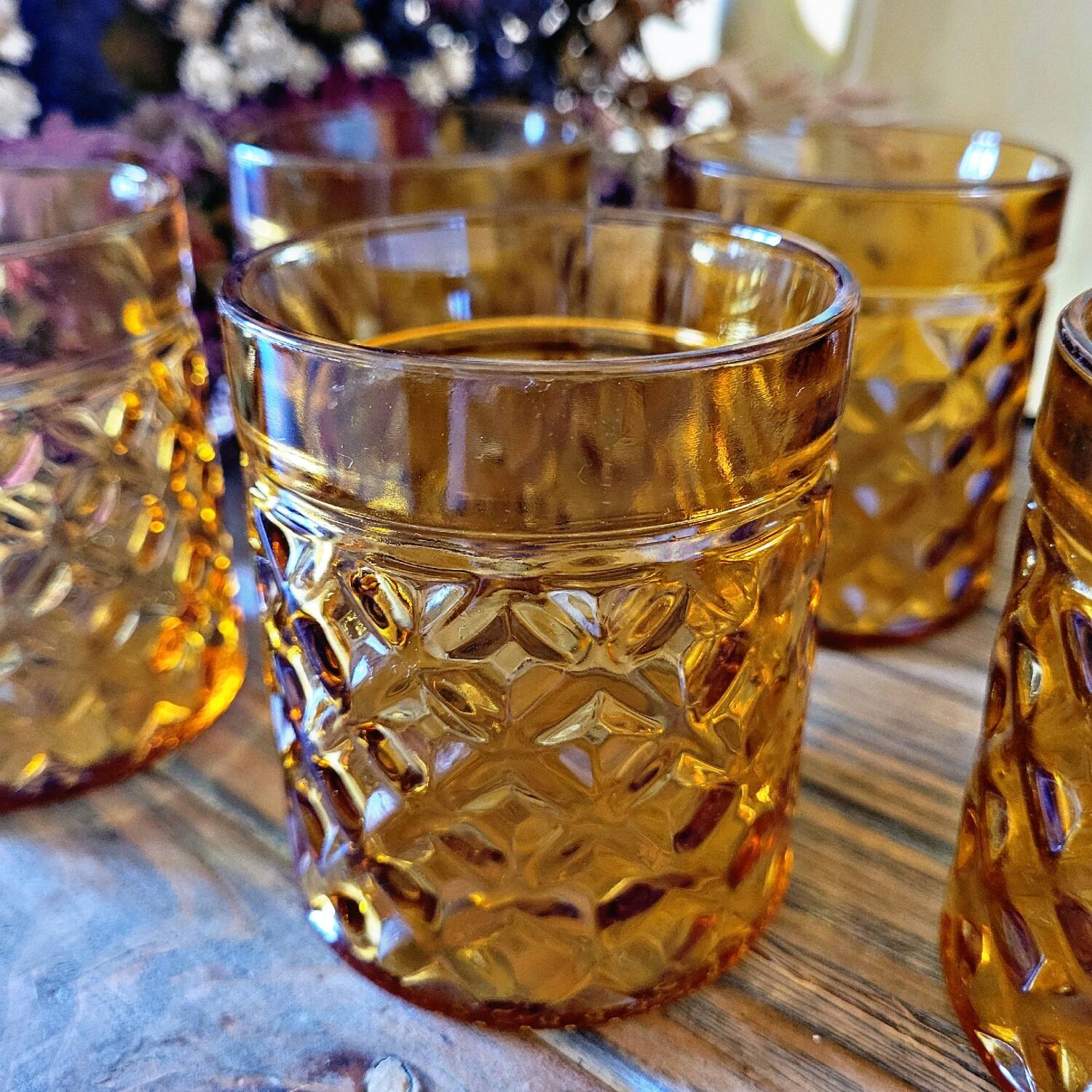 Set of 6 water or whiskey glasses Pernod SA amber color
