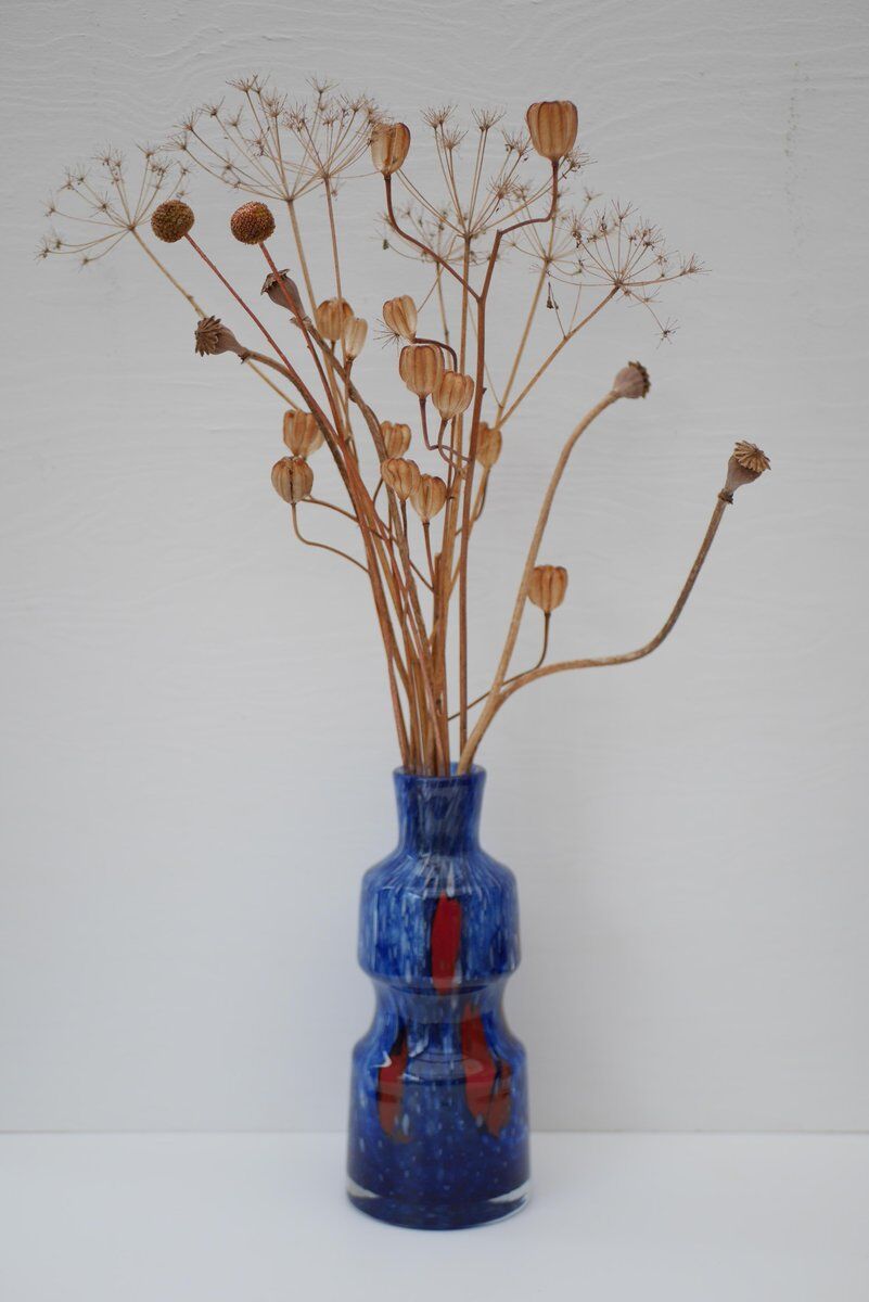 Blue glass art vase from Prachen Glass Works