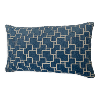 Bi-sided sky blue cushion ecru pattern