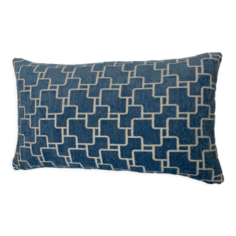 Coussin bi face bleu ciel motif écru