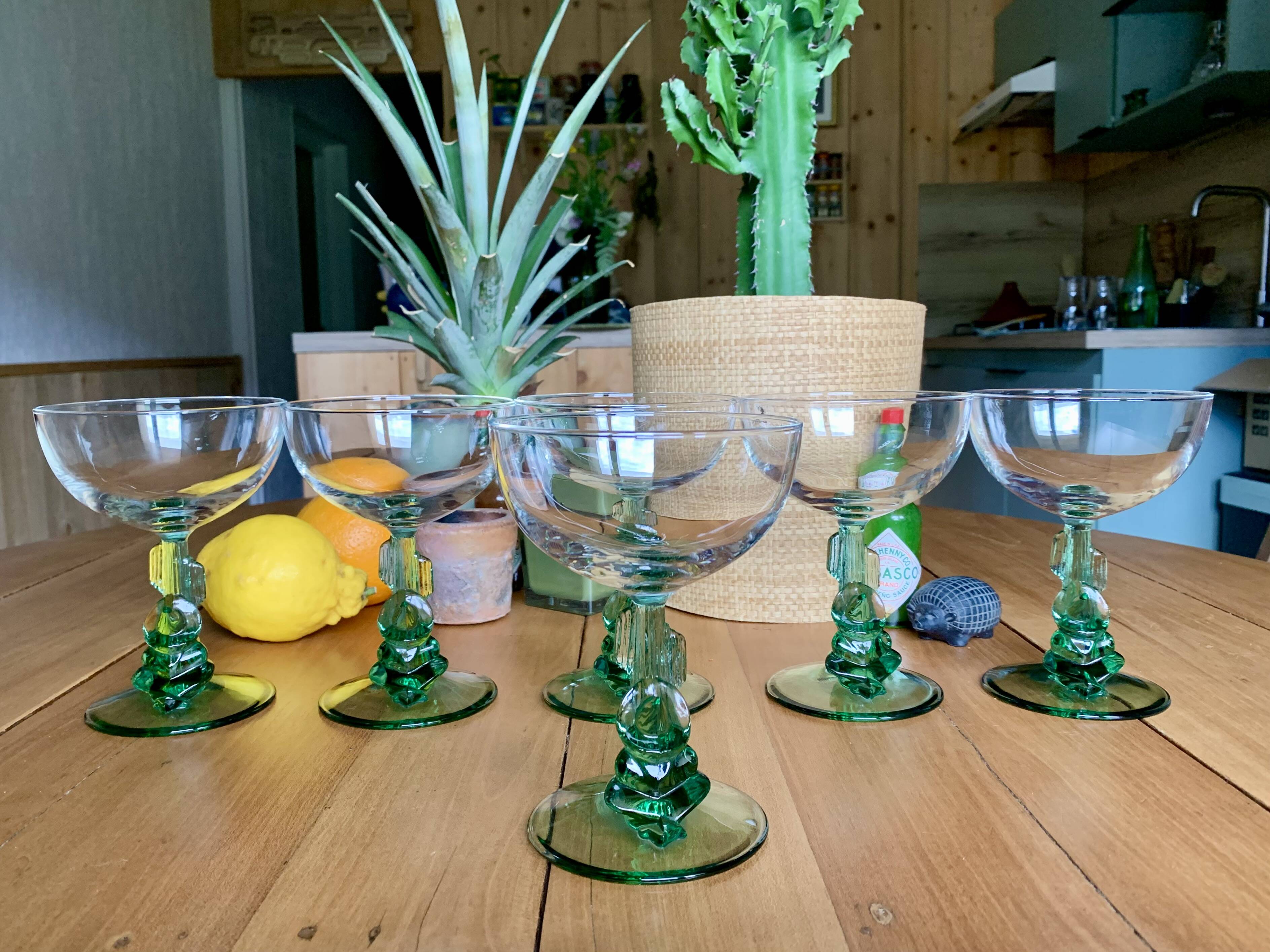 RARE LOT OF 6 LUMINARC “SIESTA” VINTAGE COCKTAIL GLASSES – CACTUS & MEXICAN