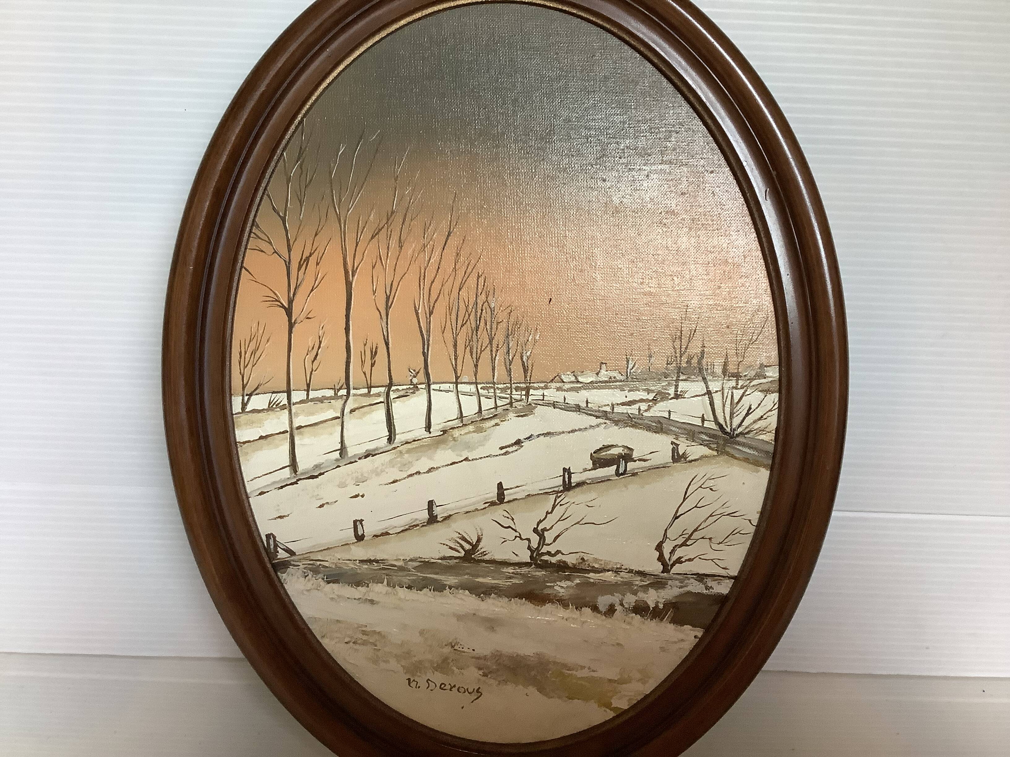 Snow landscape painting oil on cardboard