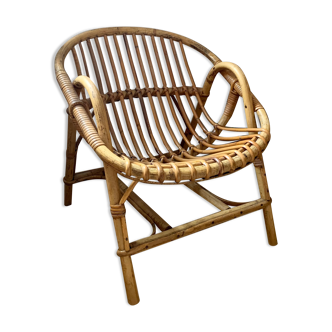 Fauteuil coquille en rotin, modèle enfant